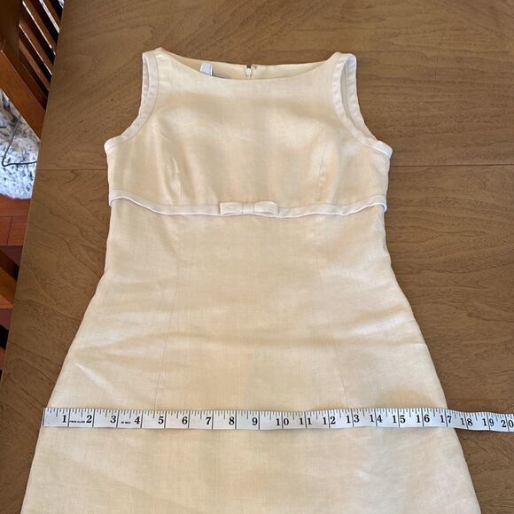 Vintage Cream and Pastel Yellow Mini Linen Dress Size 2 - Picture 10 of 12